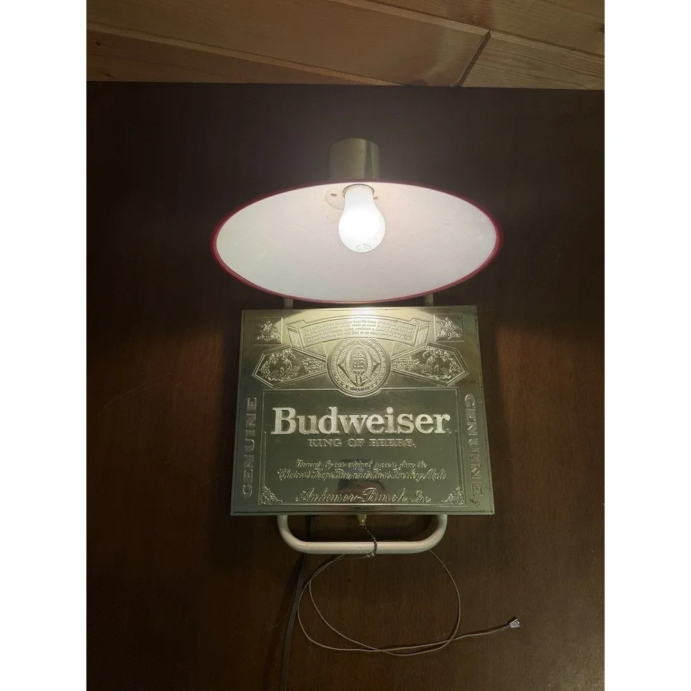 Vintage Budweiser Bar Light - Gold with Red Shade Original Works Union Made
